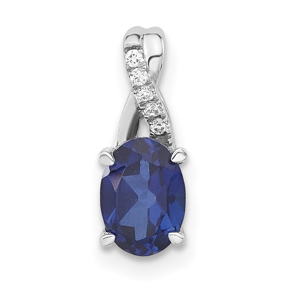 14K White Gold Oval Created Sapphire Diamond Pendant - 14.3 mm 14K White Gold Oval Created Sapphire Diamond Pendant - 14.3 mm