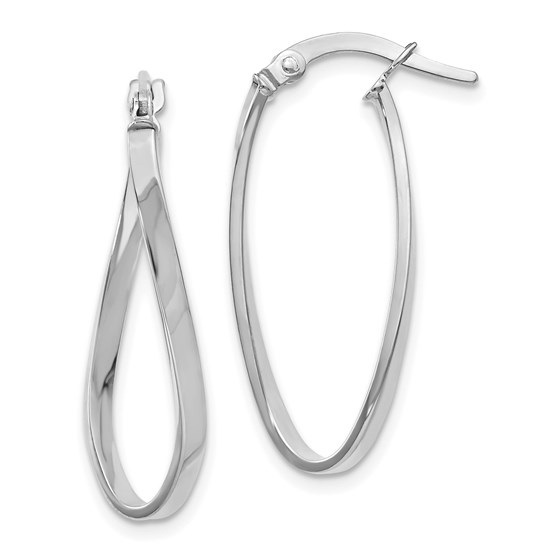 14K White Gold Oval Hoop Earrings - 26 mm