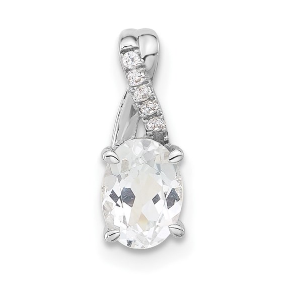 14K White Gold Oval White Topaz and Diamond Pendant - 14.3 mm 14K White Gold Oval White Topaz and Diamond Pendant - 14.3 mm