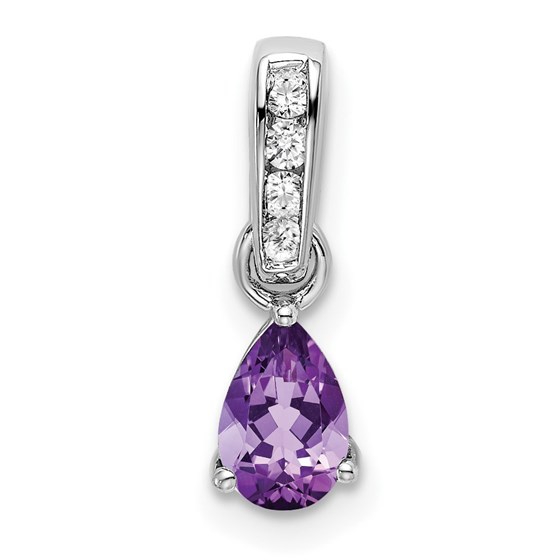 14K White Gold Pear Amethyst and Diamond Pendant - 16.3 mm 14K White Gold Pear Amethyst and Diamond Pendant - 16.3 mm