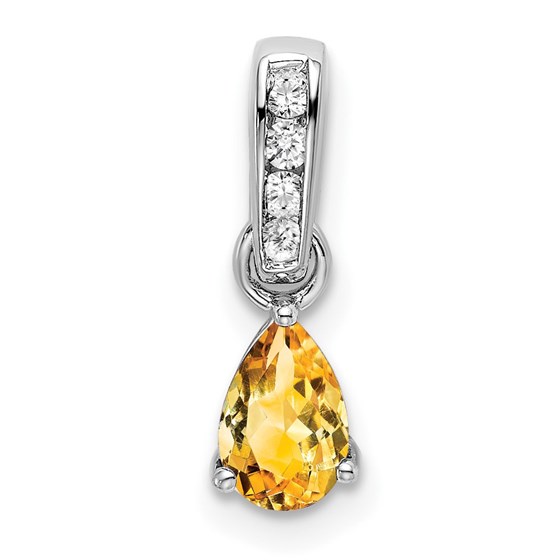 14K White Gold Pear Citrine and Diamond Pendant - 16.3 mm 14K White Gold Pear Citrine and Diamond Pendant - 16.3 mm