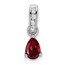 14K White Gold Pear Created Ruby and Diamond Pendant - 16.3 mm