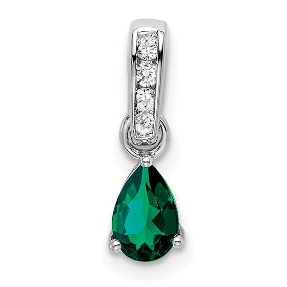 14K White Gold Pear Emerald and Diamond Pendant - 16.3 mm 14K White Gold Pear Emerald and Diamond Pendant - 16.3 mm