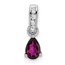 14K White Gold Pear Rhodolite Garnet and Pendant - 16.3 mm