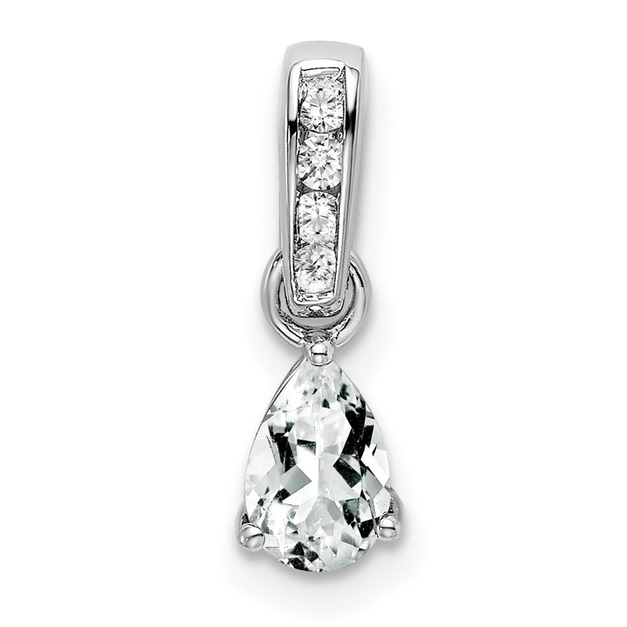 14K White Gold Pear White Topaz and Pendant - 16.3 mm