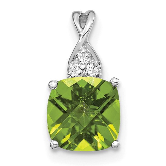 14K White Gold Peridot and Diamond Pendant - 13.5 mm 14K White Gold Peridot and Diamond Pendant - 13.5 mm