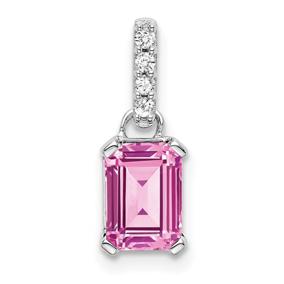 14K White Gold Pink Sapphire and Diamond Pendant - 15.9 mm 14K White Gold Pink Sapphire and Diamond Pendant - 15.9 mm