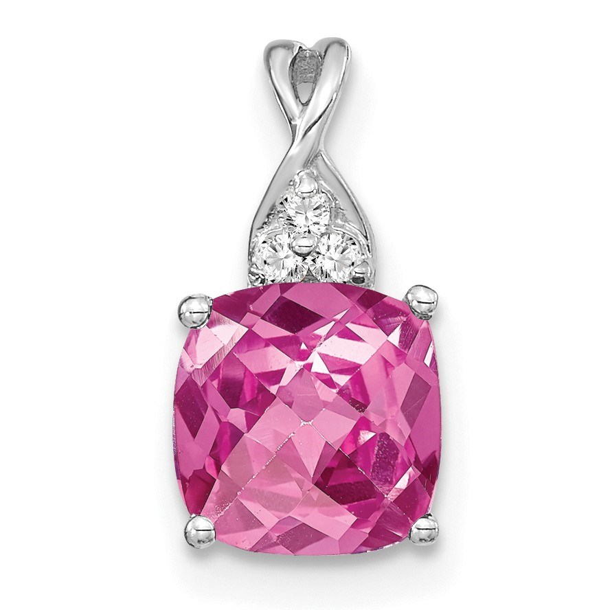 14K White Gold Pink Sapphire Diamond Pendant - 13.5 mm