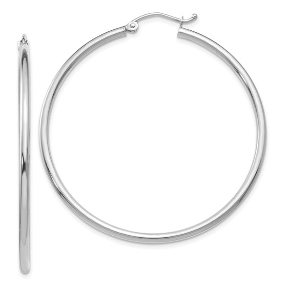 14K White Gold Polished 2mm Hoop Earrings - 45 mm 14K White Gold Polished 2mm Hoop Earrings - 45 mm
