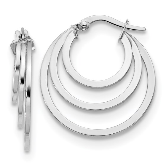 14K White Gold Polished 3 Ring Hoop Earrings - 23.5 mm 14K White Gold Polished 3 Ring Hoop Earrings - 23.5 mm