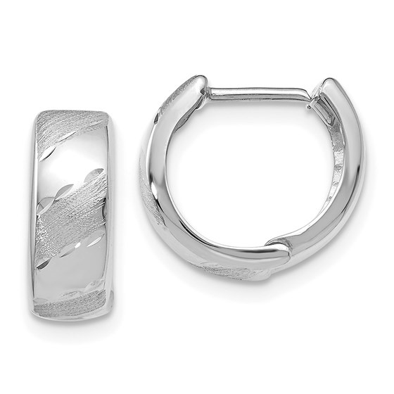 14K White Gold Polished and Satin Hinged Hoop Earrings - 12 mm 14K White Gold Polished and Satin Hinged Hoop Earrings - 12 mm