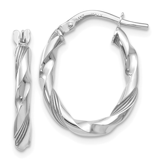 14K White Gold Polished and Textured Hoop Earrings - 20 mm 14K White Gold Polished and Textured Hoop Earrings - 20 mm