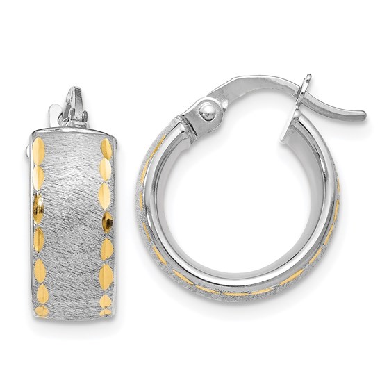 14K White Gold Polished D/C Brushed Small Hoop Earrings - 18 mm 14K White Gold Polished D/C Brushed Small Hoop Earrings - 18 mm