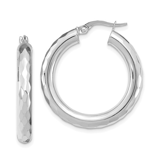 14K White Gold Polished D/C Hoop Earrings - 28.83 mm 14K White Gold Polished D/C Hoop Earrings - 28.83 mm
