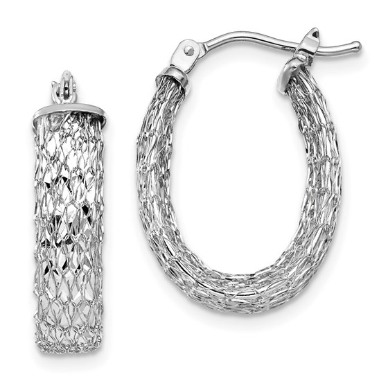 14K White Gold Polished & D/C Oval Hoop Earrings - 21.07 mm 14K White Gold Polished & D/C Oval Hoop Earrings - 21.07 mm