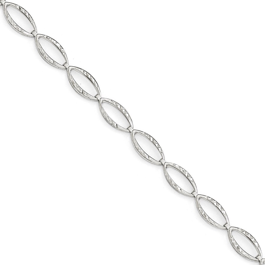 14k White Gold Polished & Diamond Cut Bracelet