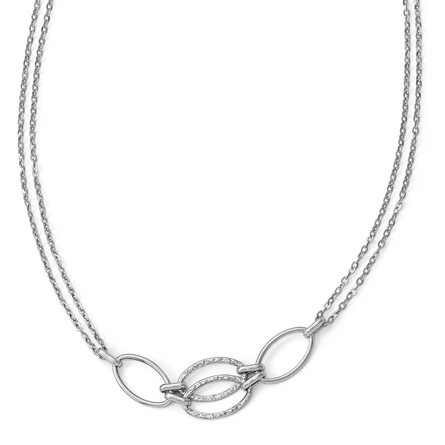 14K White Gold Polished Double Strand Link Necklace - 17.5 in.