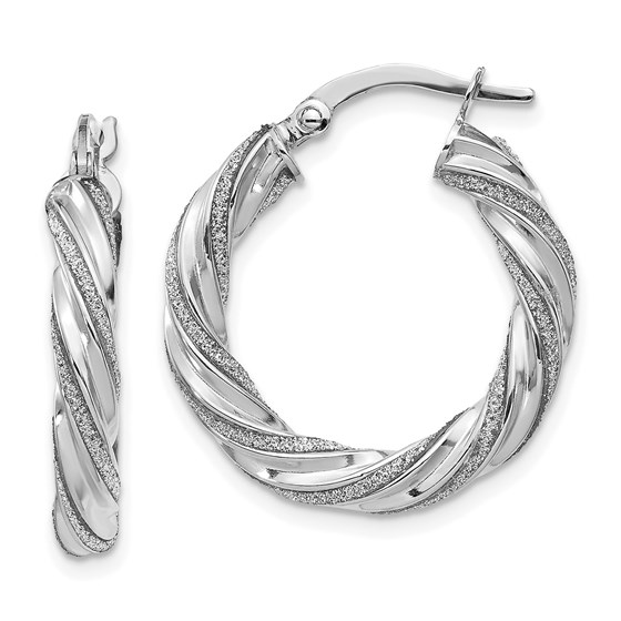 14K White Gold Polished Glimmer Infused Hoop Earrings - 23 mm 14K White Gold Polished Glimmer Infused Hoop Earrings - 23 mm