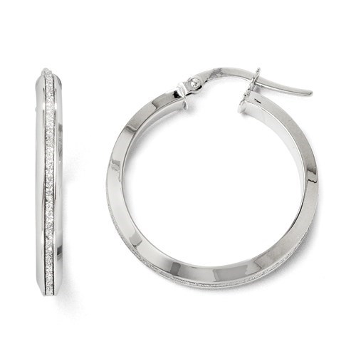 14K White Gold Polished Glimmer Infused Hoop Earrings - 24 mm 14K White Gold Polished Glimmer Infused Hoop Earrings - 24 mm