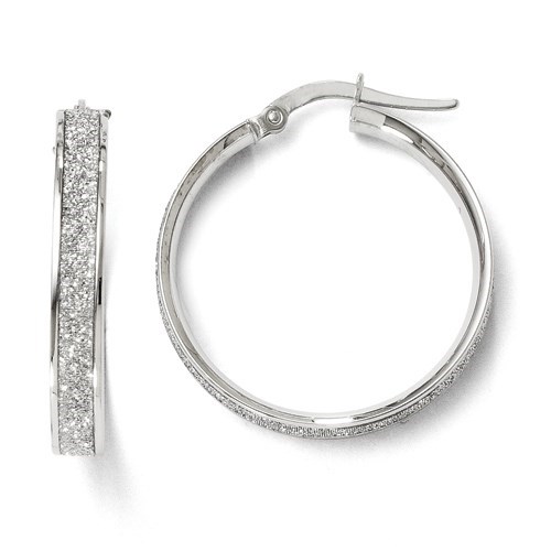 14K White Gold Polished Glimmer Infused Hoop Earrings - 25 mm 14K White Gold Polished Glimmer Infused Hoop Earrings - 25 mm