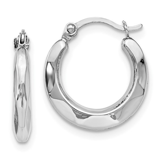 14K White Gold Polished Hinged Hoop Earrings - 14 mm 14K White Gold Polished Hinged Hoop Earrings - 14 mm