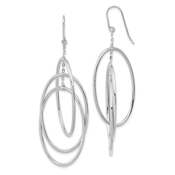 14K White Gold Polished Layered Oval Dangle Earrings - 69 mm 14K White Gold Polished Layered Oval Dangle Earrings - 69 mm