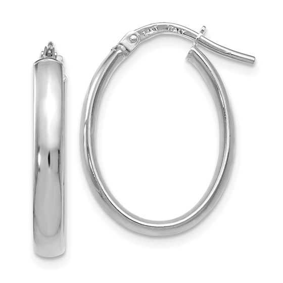 14K White Gold Polished Oval Hoop Earrings - 22 mm 14K White Gold Polished Oval Hoop Earrings - 22 mm