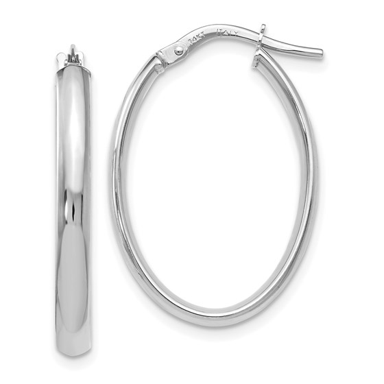 14K White Gold Polished Oval Hoop Earrings - 26 mm 14K White Gold Polished Oval Hoop Earrings - 26 mm