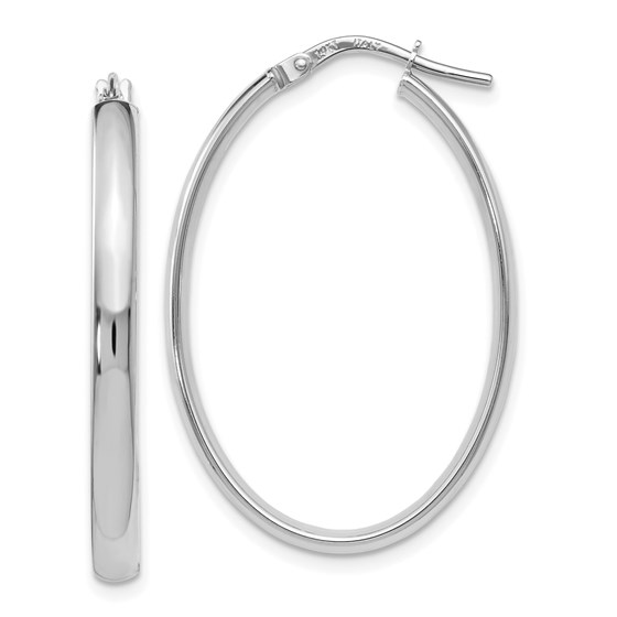 14K White Gold Polished Oval Hoop Earrings - 34 mm 14K White Gold Polished Oval Hoop Earrings - 34 mm