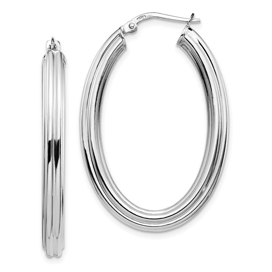14K White Gold Polished Oval Hoop Earrings - 38.42 mm 14K White Gold Polished Oval Hoop Earrings - 38.42 mm