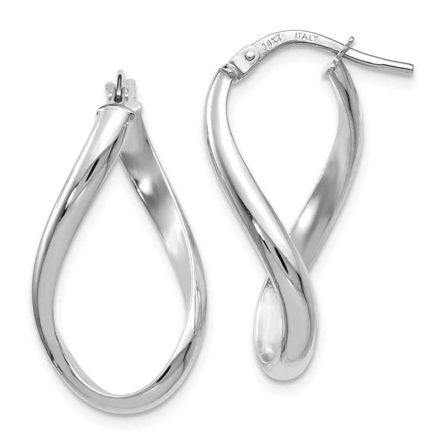 14K White Gold Polished Oval Twisted Hoop Earrings - 24 mm