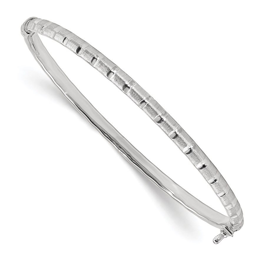 Buy 14k White Gold Polished & Satin Hinged Bangle Bracelet APMEX