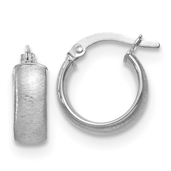 14K White Gold Polished & Satin Hoop Earrings - 15 mm 14K White Gold Polished & Satin Hoop Earrings - 15 mm