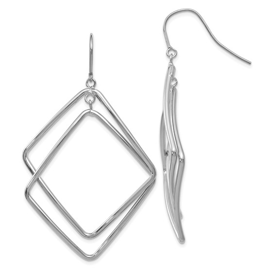 14K White Gold Polished Square Dangle Earrings - 56 mm 14K White Gold Polished Square Dangle Earrings - 56 mm