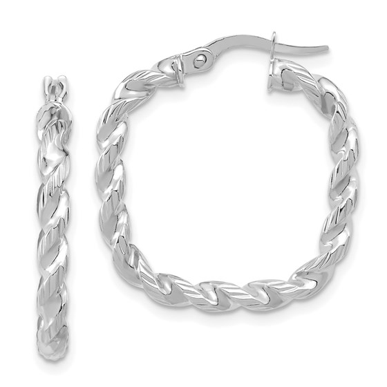 14K White Gold Polished Square Twisted Hoop Earrings - 26 mm