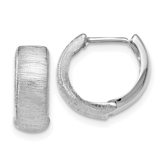 14K White Gold Polished & Textured Hinged Hoop Earrings - 13 mm 14K White Gold Polished & Textured Hinged Hoop Earrings - 13 mm