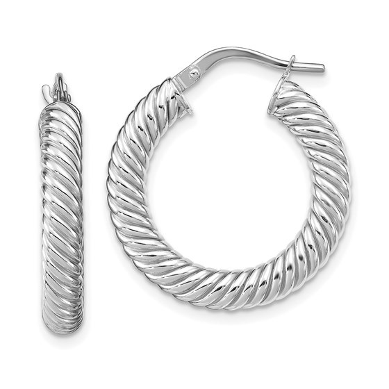 14K White Gold Polished Textured Hoop Earrings - 25.01 mm 14K White Gold Polished Textured Hoop Earrings - 25.01 mm