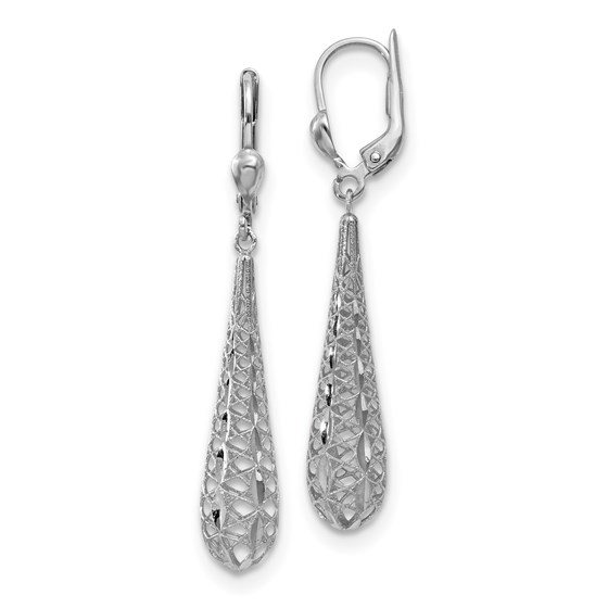 14K White Gold Polished & Textured Leverback Earrings - 46.5 mm 14K White Gold Polished & Textured Leverback Earrings - 46.5 mm