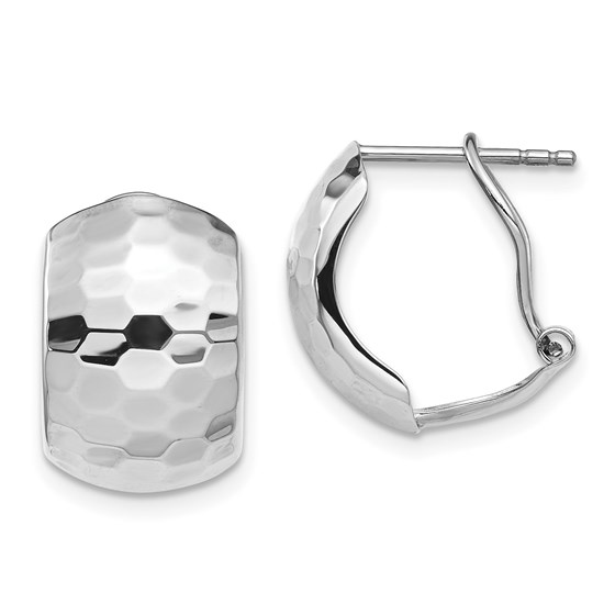 14K White Gold Polished & Textured Omega Back Earrings - 14.7 mm 14K White Gold Polished & Textured Omega Back Earrings - 14.7 mm
