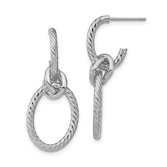 14K White Gold Polished Textured Post Dangle Earrings - 31.9 mm 14K White Gold Polished Textured Post Dangle Earrings - 31.9 mm