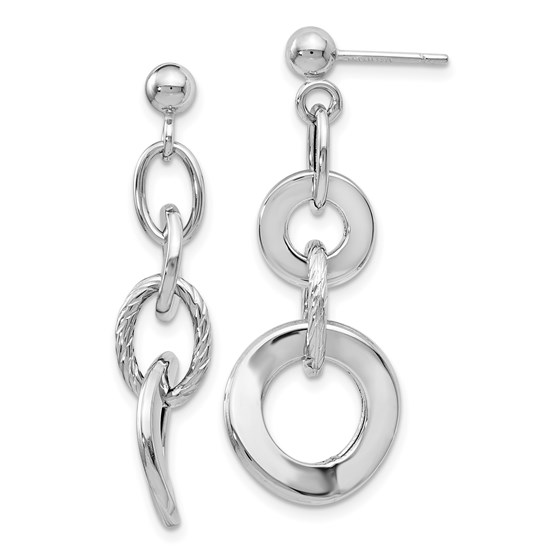 14K White Gold Polished Textured Post Dangle Earrings - 38 mm 14K White Gold Polished Textured Post Dangle Earrings - 38 mm