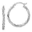14K White Gold Polished Twisted Hoop Earrings -26 mm
