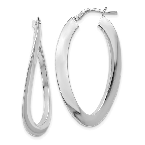 14K White Gold Polished Twisted Oval Hoop Earrings - 38 mm 14K White Gold Polished Twisted Oval Hoop Earrings - 38 mm
