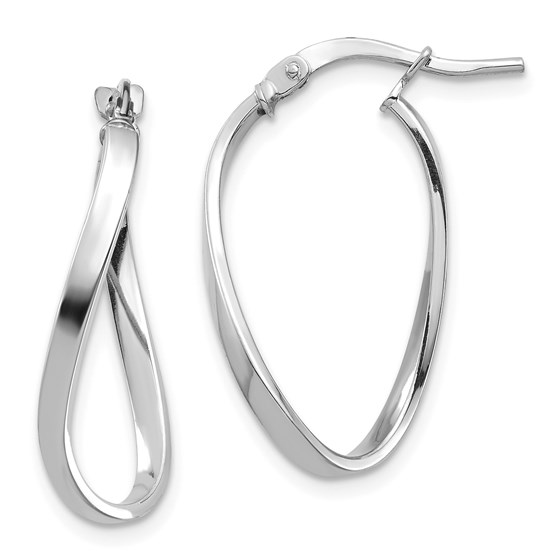 14k White Gold Polished Wavy Hoop Earrings - 23 mm