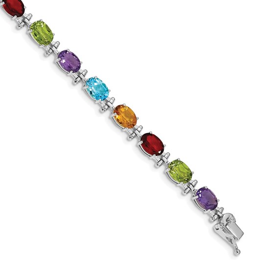 14K White Gold Rainbow Gemstone Bracelet - 7 in. 14K White Gold Rainbow Gemstone Bracelet - 7 in.