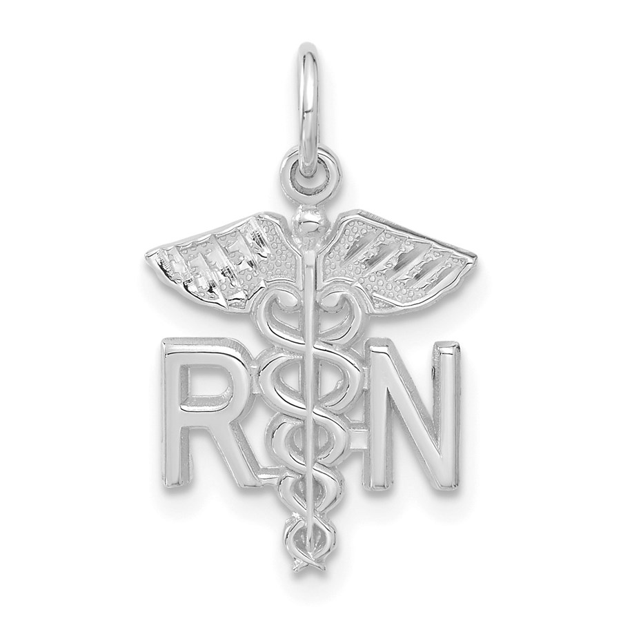 14K White Gold RN Nurse Charm - 26 mm