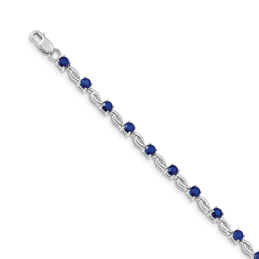 14K White Gold Sapphire Gemstone Bracelet - 7 in.