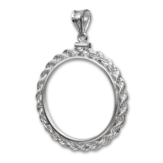 14K White Gold Screw-Top Rope Polished Coin Bezel - 32.7 mm 14K White Gold Screw-Top Rope Polished Coin Bezel - 32.7 mm