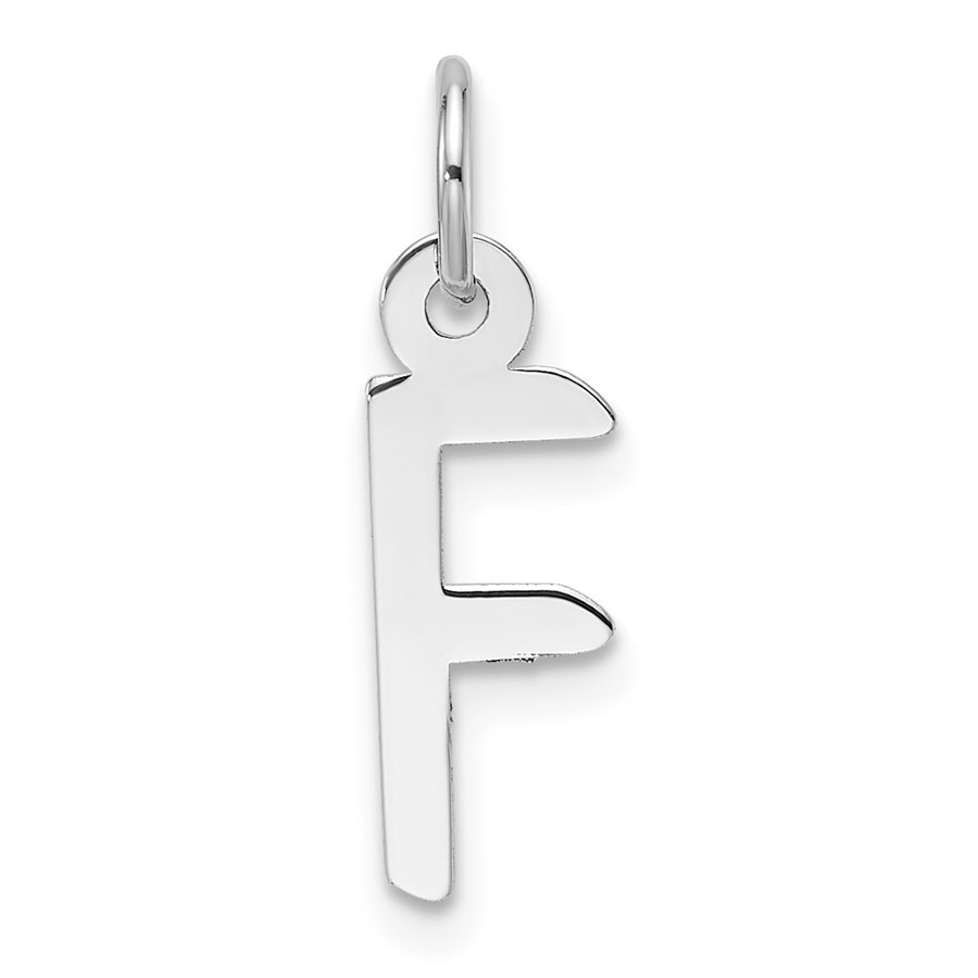 14K White Gold Slanted Block Letter F Initial Charm - 18.7 mm