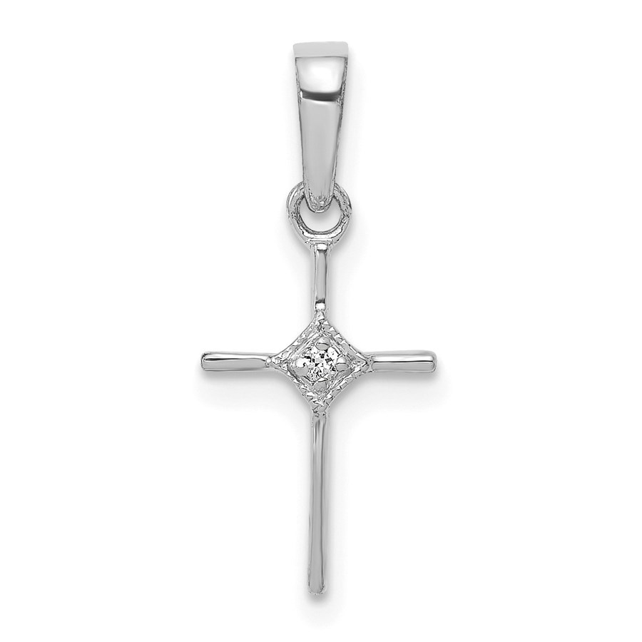 14K White Gold Small .01ct. Diamond Cross Pendant - 20 mm